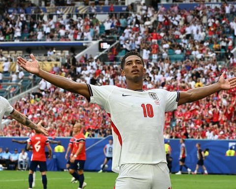 Jude Bellingham celebrates as England beat Norway World Cup 2026 quarterfinal Miami