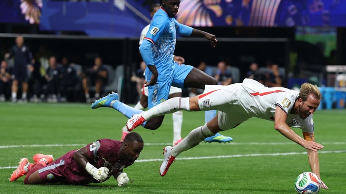 England players in action against DR Congo during the FIFA World Cup 2026 round of 32 match in Atlanta