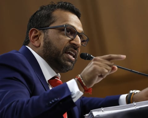 Kash Patel testifies during a Senate hearing as lawmakers question the FBI over the Jeffrey Epstein inquiry.