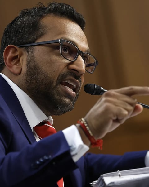 Kash Patel testifies during a Senate hearing as lawmakers question the FBI over the Jeffrey Epstein inquiry.