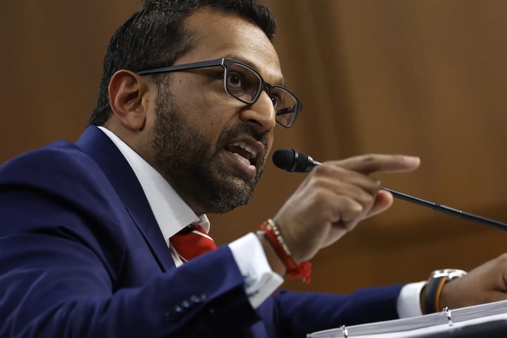 Kash Patel testifies during a Senate hearing as lawmakers question the FBI over the Jeffrey Epstein inquiry.