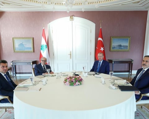 Turkish President Recep Tayyip Erdogan meets Lebanese Prime Minister Nawaf Salam in Istanbul on July 10 2026 for diplomatic talks on Lebanon's future