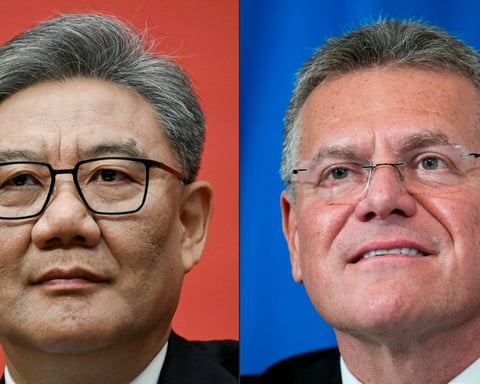 EU Trade Commissioner Maros Sefcovic meets Chinese Commerce Minister Wang Wentao at EU-China trade talks in Brussels June 2026