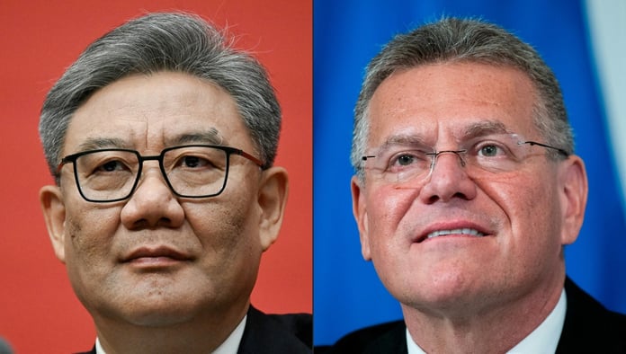 EU Trade Commissioner Maros Sefcovic meets Chinese Commerce Minister Wang Wentao at EU-China trade talks in Brussels June 2026