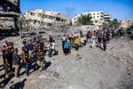 Rubble of destroyed buildings in Gaza City following Israeli strikes on an industrial area