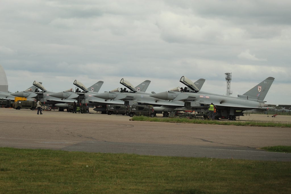 Royal Air Force Eurofighter Typhoon jets at RAF Coningsby base
