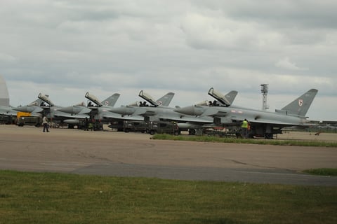 Royal Air Force Eurofighter Typhoon jets at RAF Coningsby base