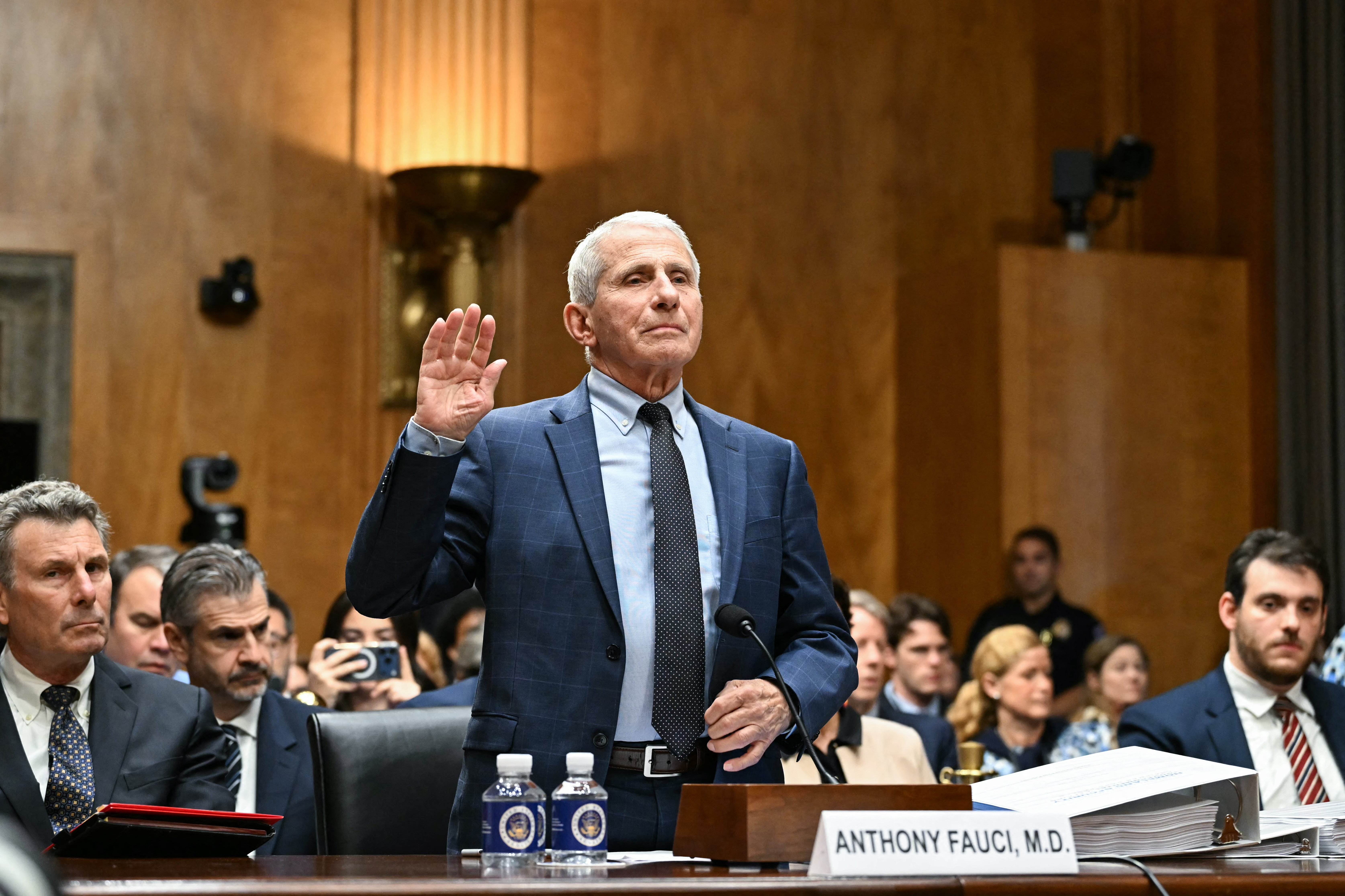 Dr. Anthony Fauci being sworn in at the Senate COVID-19 hearing chaired by Rand Paul