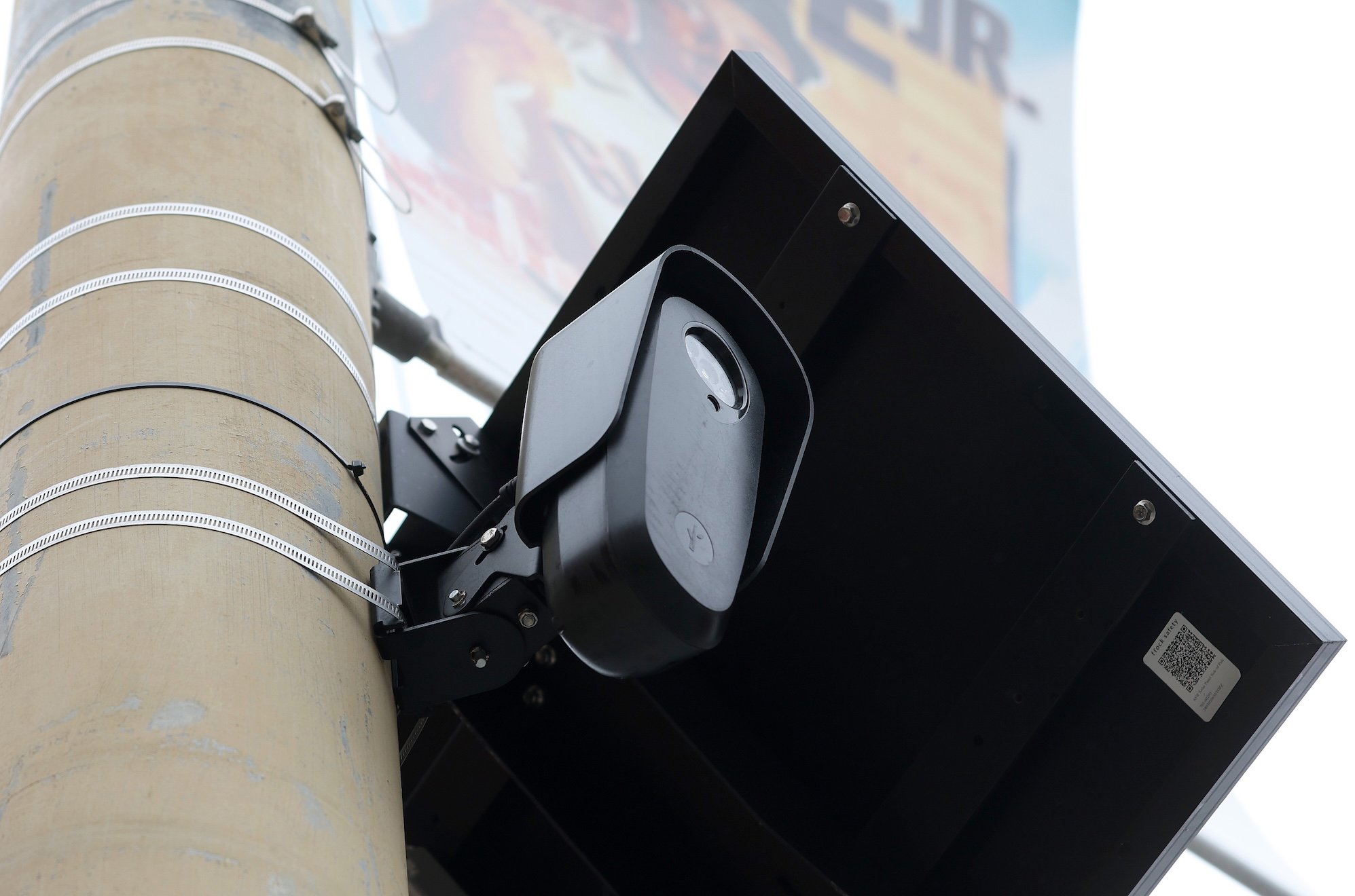 An automated license plate reader camera mounted on a pole in San Francisco, California