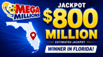 Mega Millions lottery jackpot display showing the $803 million prize won by a Florida ticket on July 28 2026