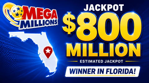 Mega Millions lottery jackpot display showing the $803 million prize won by a Florida ticket on July 28 2026