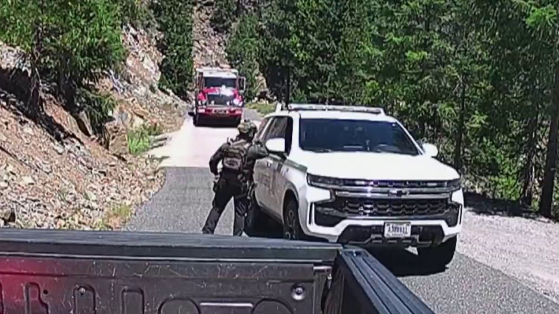 Aerial footage of the Shasta-Trinity National Forest area where Forest Service employees were held hostage by father-son pair