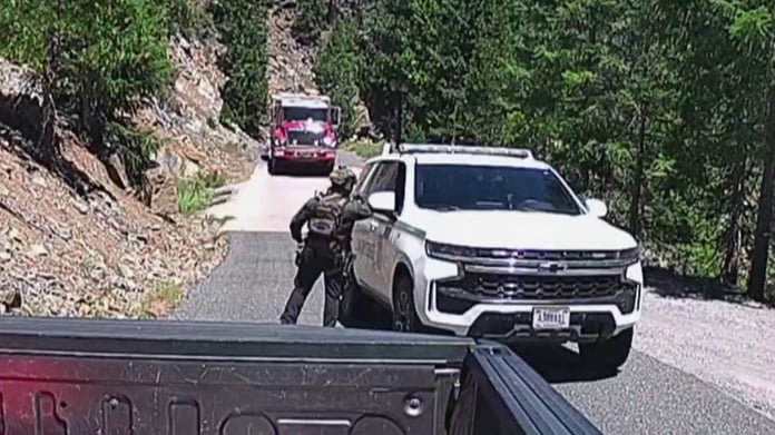 Aerial footage of the Shasta-Trinity National Forest area where Forest Service employees were held hostage by father-son pair