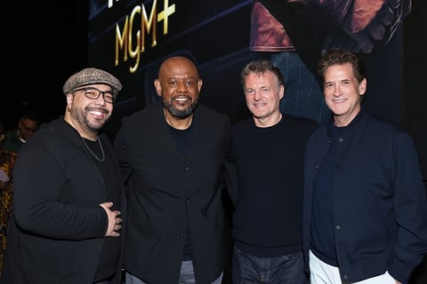 Forest Whitaker with Chris Brancato and Michael Wright at a Godfather of Harlem event