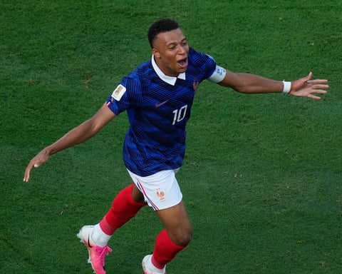 Kylian Mbappe celebrates scoring as France defeat Sweden 3-0 in the FIFA World Cup 2026 round of 32