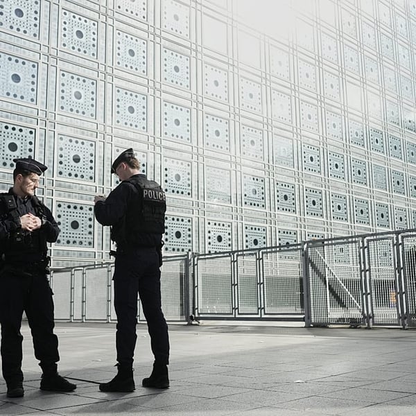 French police outside Arab World Institute Paris during Epstein network investigation February 2026