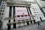 New York Stock Exchange building with Hims and Hers Health banner on facade in Manhattan