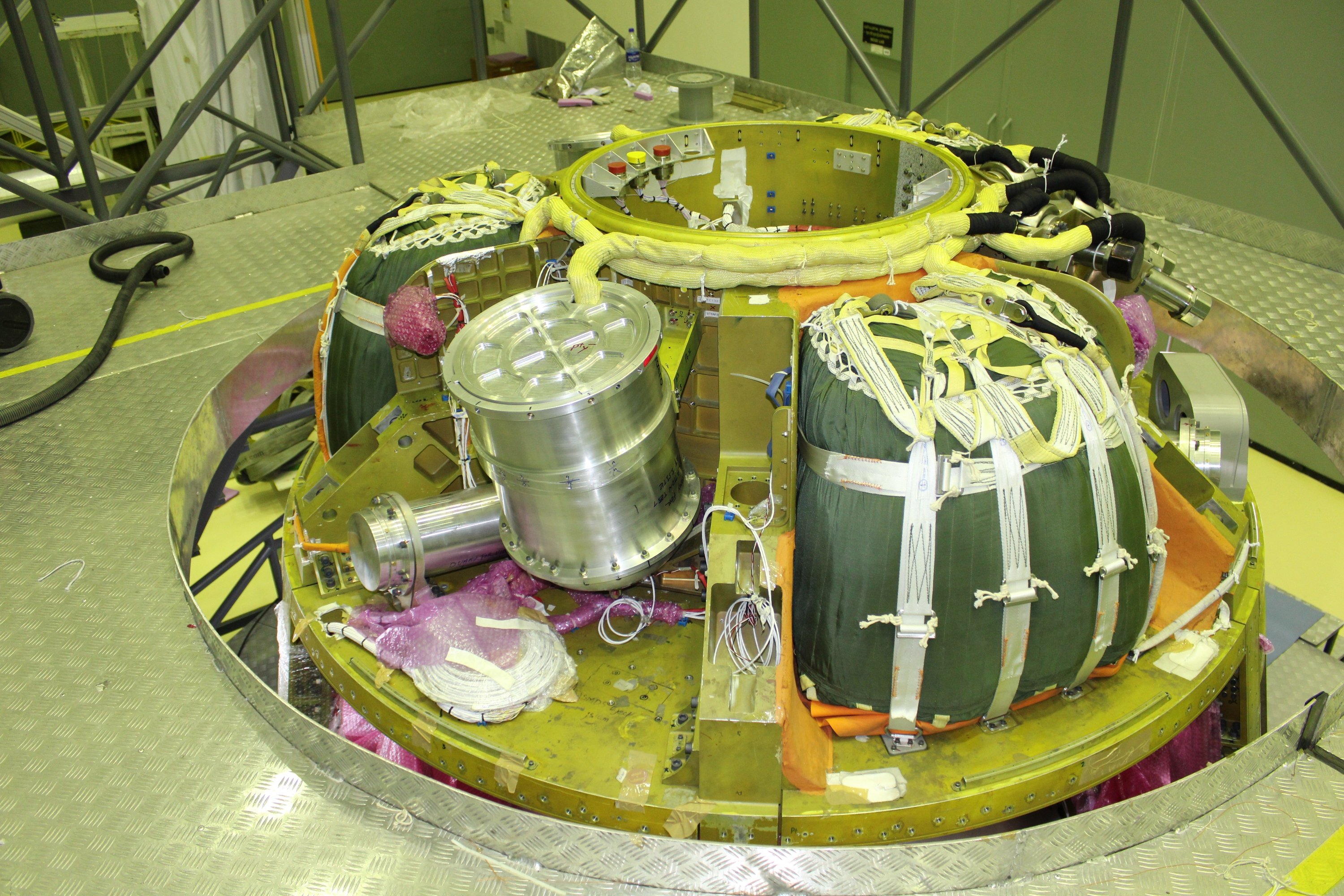 Deceleration system housed in the parachute compartment of the dummy Gaganyaan Crew Module used for the TV-D1 abort test
