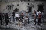 Damaged buildings in Deir el-Balah central Gaza after Israeli airstrikes killing Palestinians July 2026