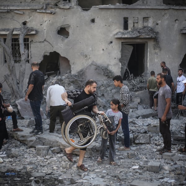 Damaged buildings in Deir el-Balah central Gaza after Israeli airstrikes killing Palestinians July 2026