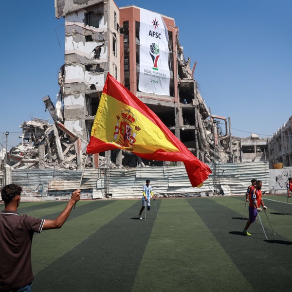 Palestinians watching the 2026 FIFA World Cup Final cheering for Spain in Gaza