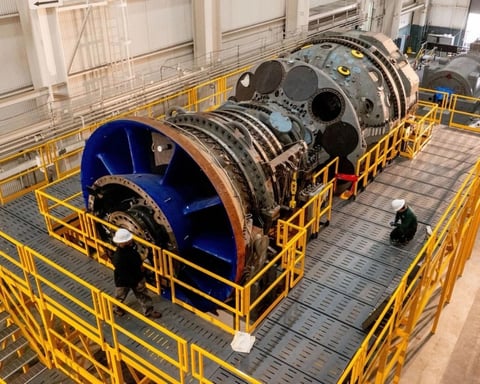 GE Vernova HA gas turbine at Houston service center, the type being used in Joulent's Project Kilby for Microsoft AI data centers
