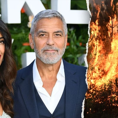 George and Amal Clooney at an event, shown amid reports of their France home evacuation during wildfires