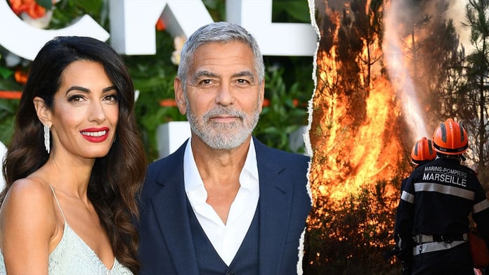 George and Amal Clooney at an event, shown amid reports of their France home evacuation during wildfires
