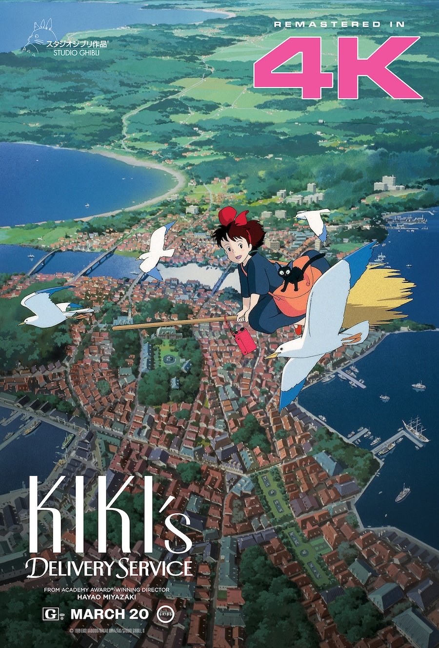 Official 4K poster for Kiki's Delivery Service, the Studio Ghibli film GKids is releasing in IMAX in the U.K. and Ireland