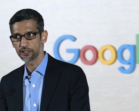 Google CEO Sundar Pichai at press conference amid EU Android antitrust ruling