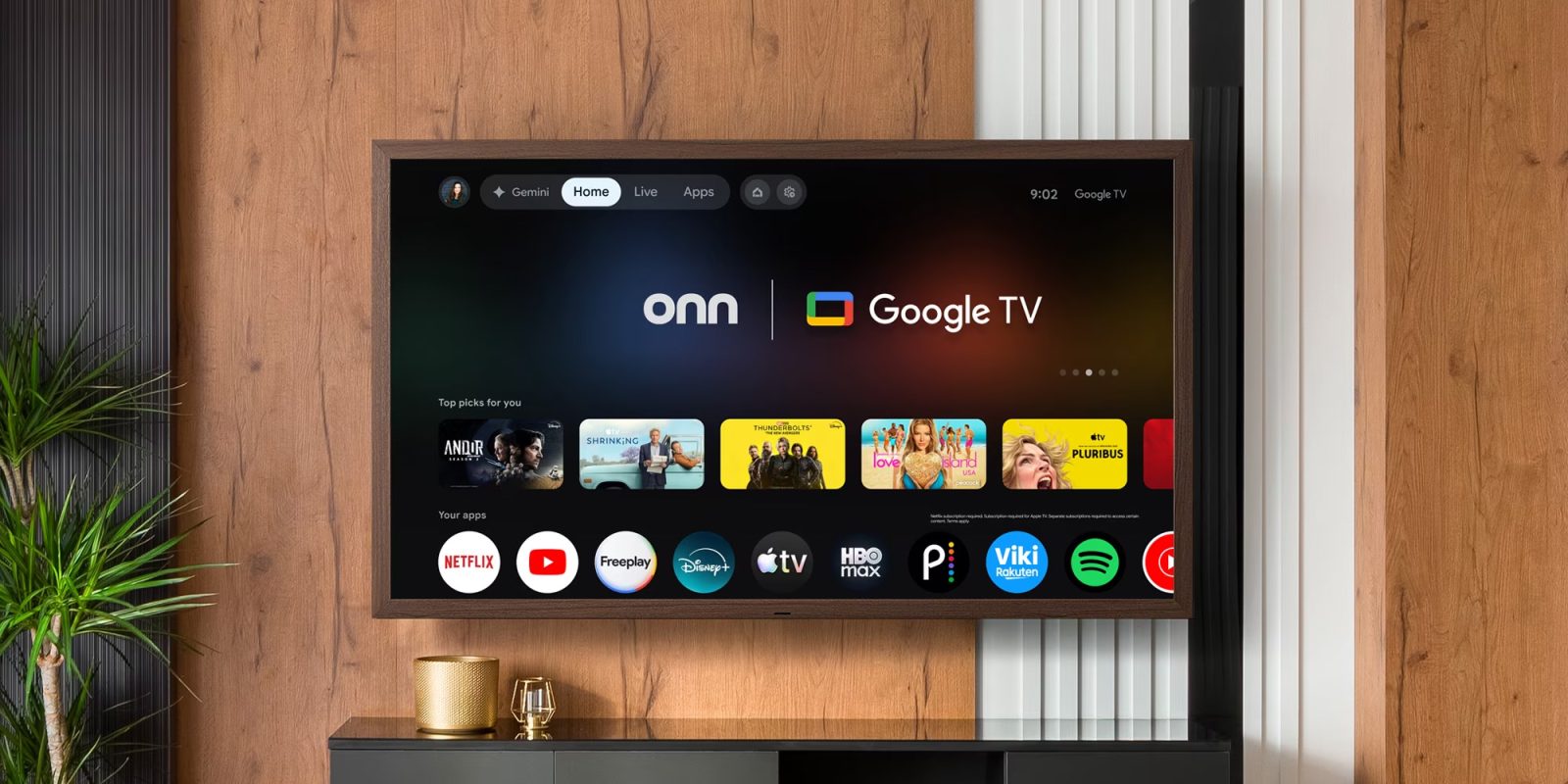 Google TV interface on a Walmart Fresco television showing third-largest streaming OS ranking in the US