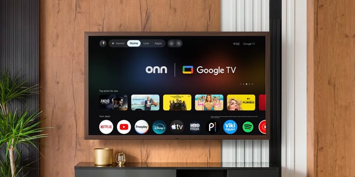 Google TV interface on a Walmart Fresco television showing third-largest streaming OS ranking in the US
