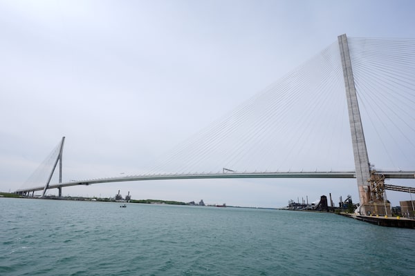 The Gordie Howe International Bridge connecting Windsor Ontario and Detroit Michigan