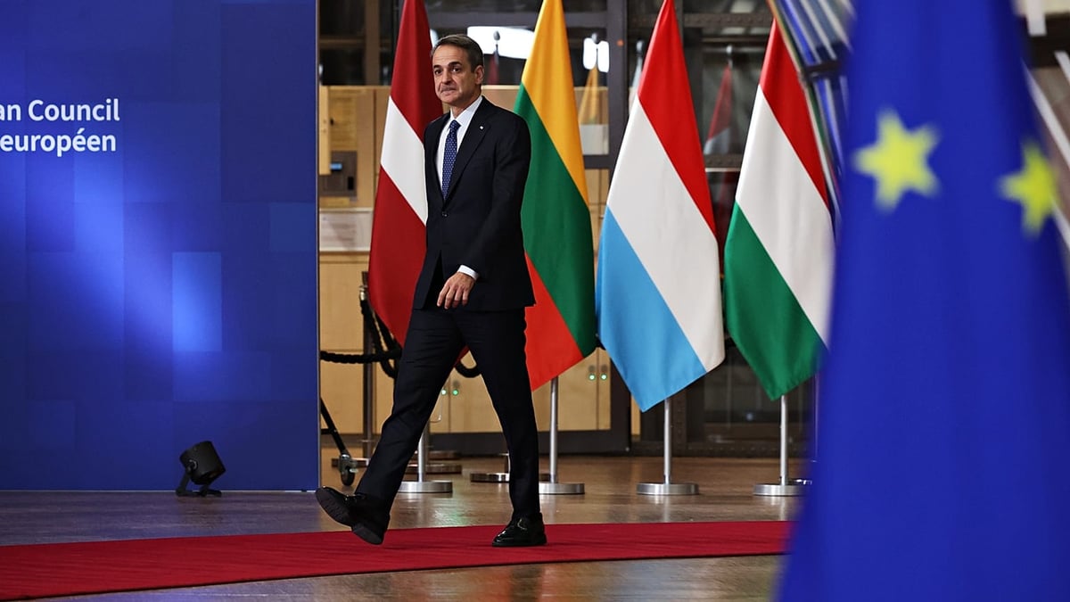 Greek Prime Minister Kyriakos Mitsotakis amid EU debate over banning Russian LNG transport
