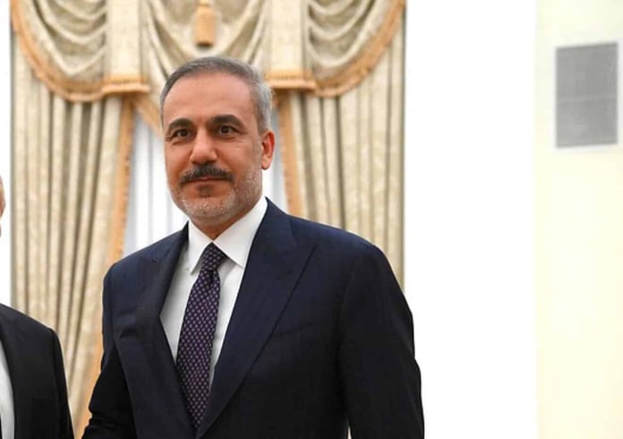 Turkish Foreign Minister Hakan Fidan meets Russian President Vladimir Putin at the Kremlin in Moscow