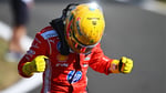Lewis Hamilton celebrates taking sprint pole position for Ferrari at the 2026 British Grand Prix at Silverstone
