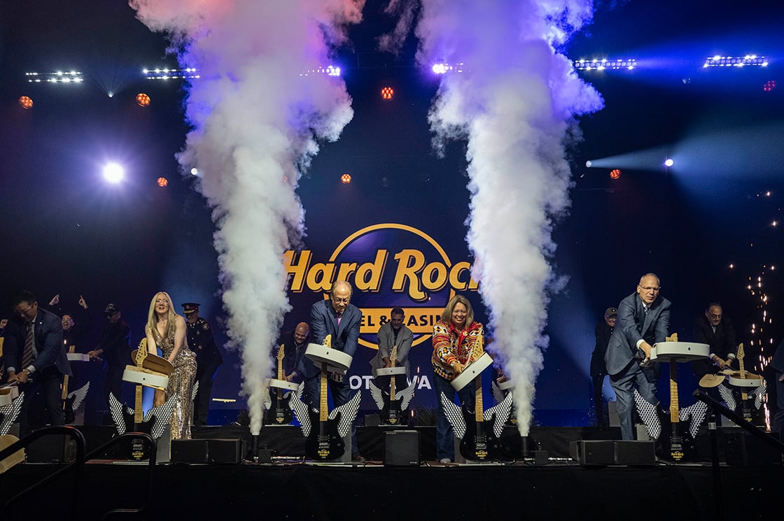 Hard Rock Hotel and Casino Ottawa grand opening guitar smash ceremony July 2025