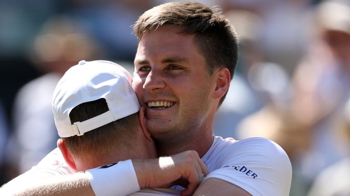 Harri Heliovaara and Henry Patten celebrate winning the Wimbledon 2026 men's doubles title
