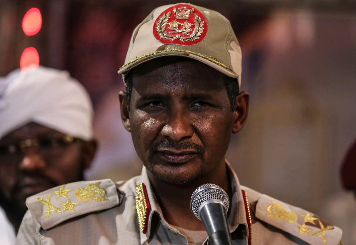 Mohamed Hamdan Dagalo Hemedti RSF commander at press conference in Khartoum Sudan 2019