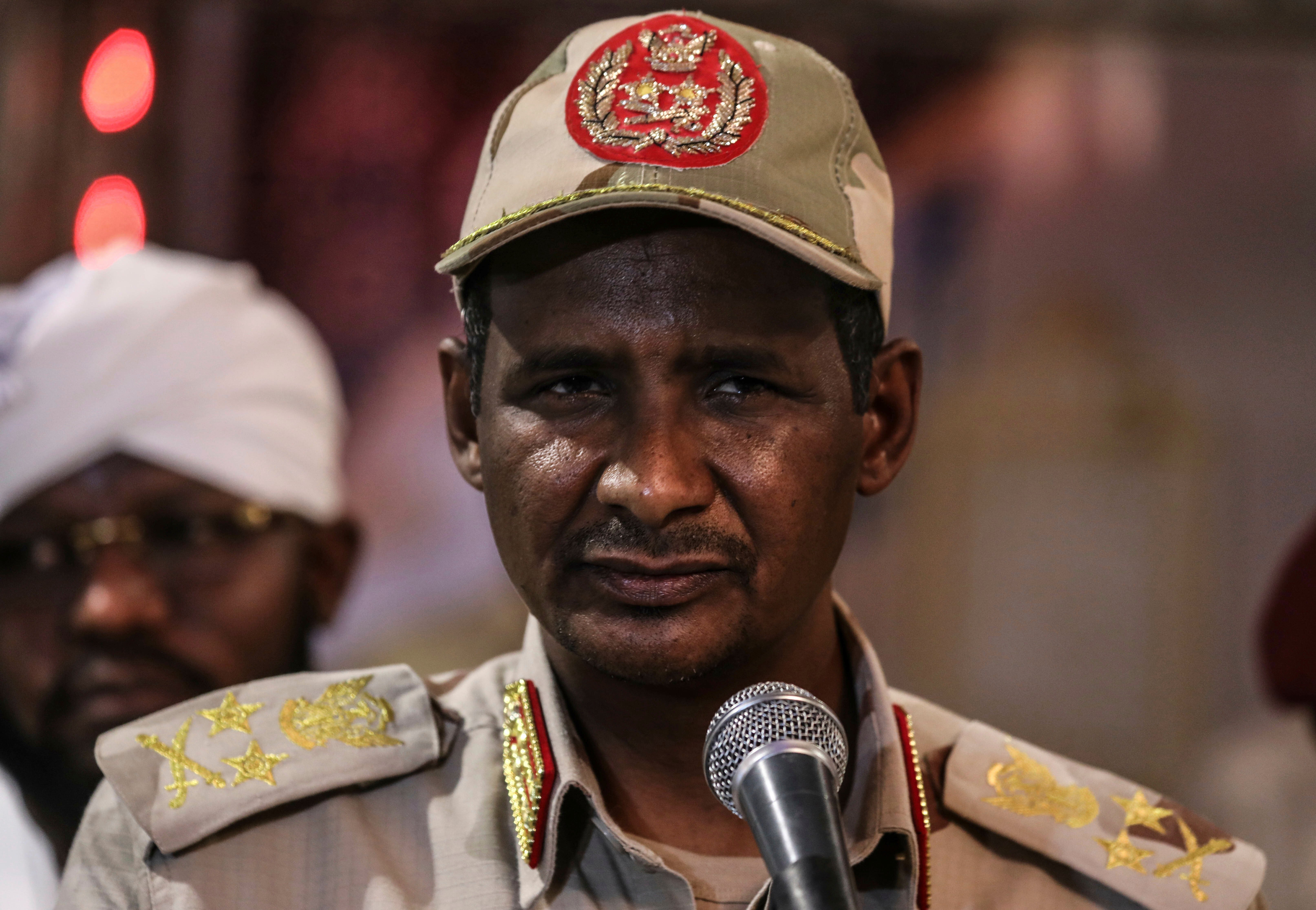 Mohamed Hamdan Dagalo Hemedti RSF commander at press conference in Khartoum Sudan 2019