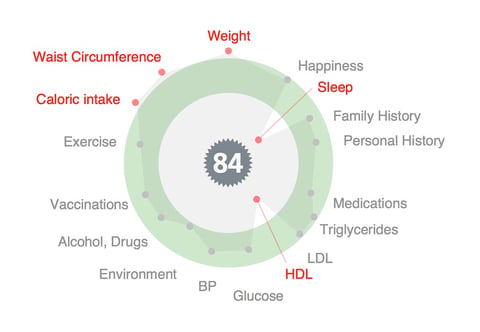 Digital health data visualization interface showing patient biometric patterns in a spider chart