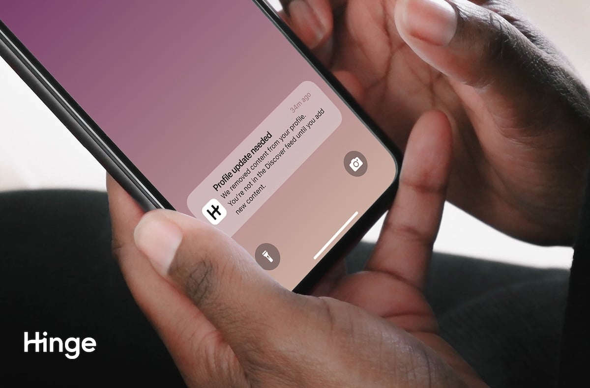 Hinge dating app notification screen on smartphone