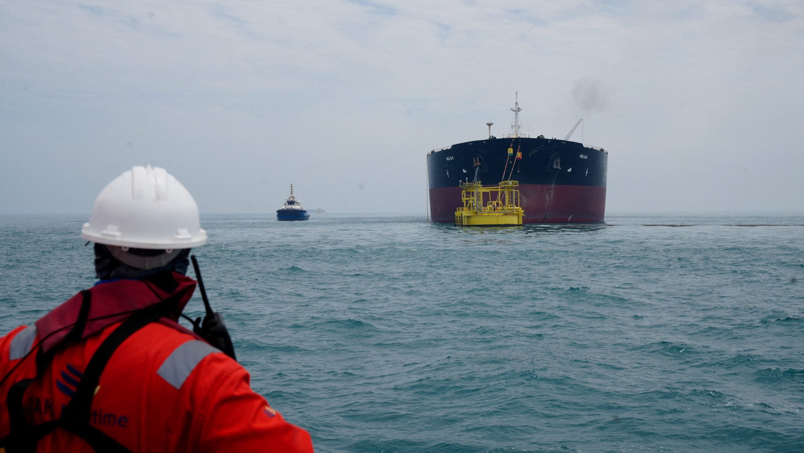 Oil tanker moored at Iraq southern offshore oil terminal near Basra 2026