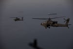 US military AH-64 Apache helicopters patrol the Strait of Hormuz in April 2026