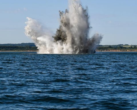 Naval mine explodes in water during minesweeping exercise, Strait of Hormuz mine clearance 2026