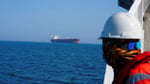 Oil tanker navigating through the Strait of Hormuz amid Iran sanctions dispute