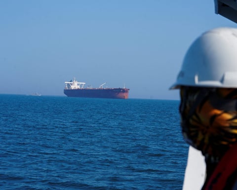 Oil tanker navigating through the Strait of Hormuz amid Iran sanctions dispute