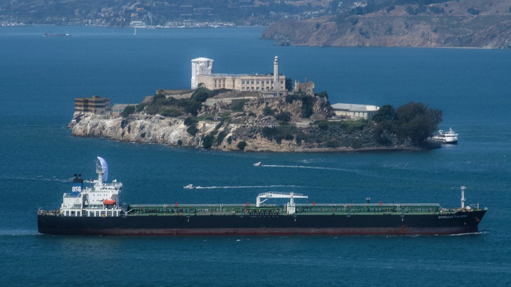 Oil tanker navigating international waters as war-risk insurance rates hit record highs in Strait of Hormuz
