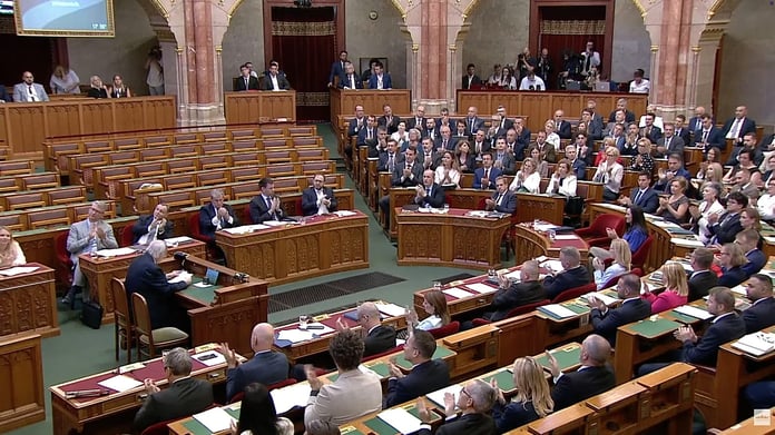 Hungarian parliament session on July 13 2026 voting on constitutional amendment to remove President Tamas Sulyok