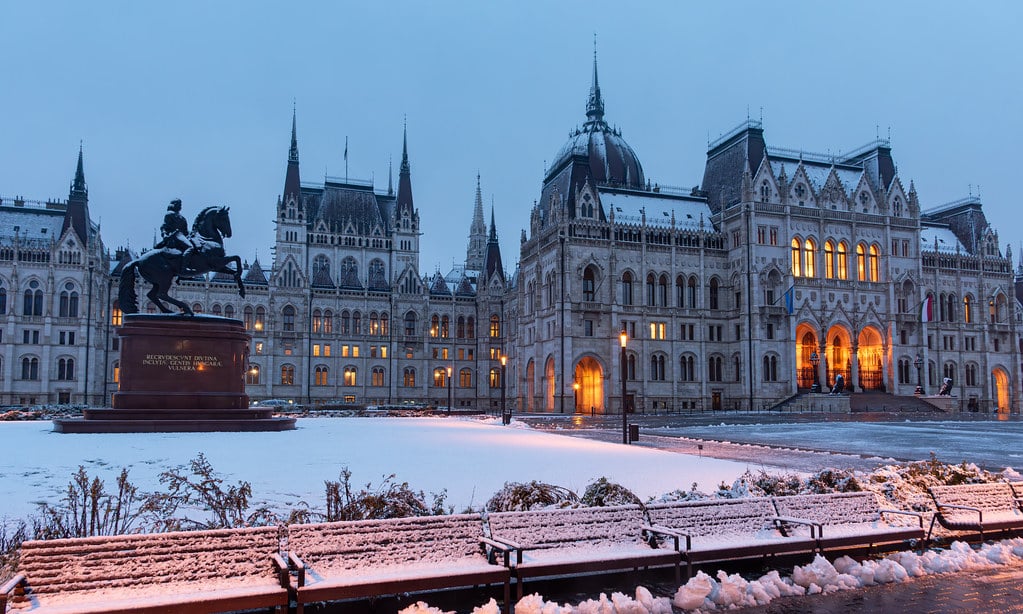 Street scene in Hungary showing the country's political transition after Viktor Orbán